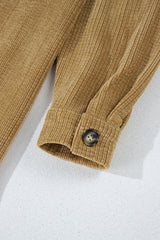 Light French Beige Patched Pocket Button Up Corduroy Shacket Jackets JT's Designer Fashion