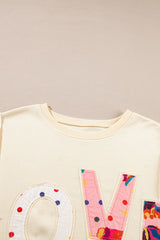 Apricot LOVE PATCH Graphic Oversized Sweatshirt Sweatshirts & Hoodies JT's Designer Fashion