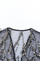 Black Sequin Sheer Long Sleeve Open Front Kimono Kimonos JT's Designer Fashion