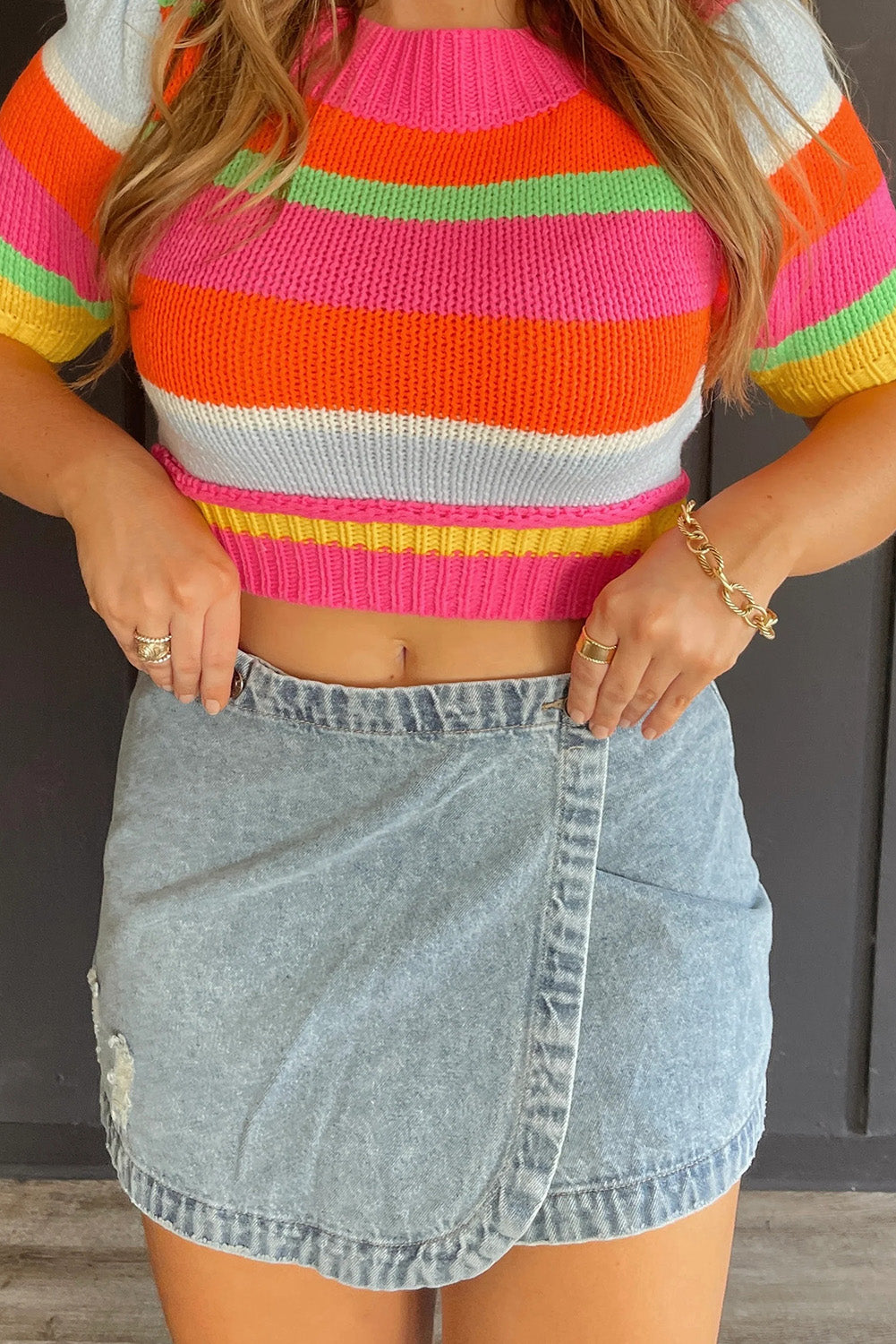 Multicolour Color Block Half Sleeve Slim Fit Sweater T Shirt Sweaters & Cardigans JT's Designer Fashion