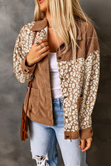 Brown Leopard Print Corduroy Long Sleeve Jacket Jackets JT's Designer Fashion