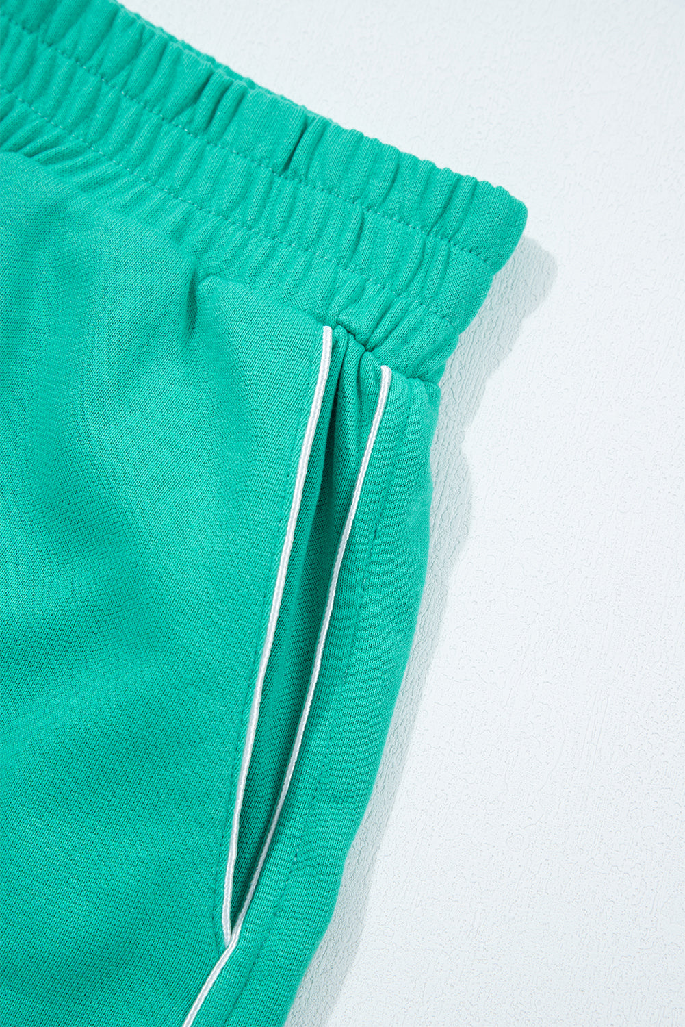 Dark Green Colorblock Trim V Neck Pullover Top and Shorts Set Short Sets JT's Designer Fashion