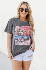 Gray FOREVER CHASING SUNSETS Graphic Summer T Shirt Graphic Tees JT's Designer Fashion