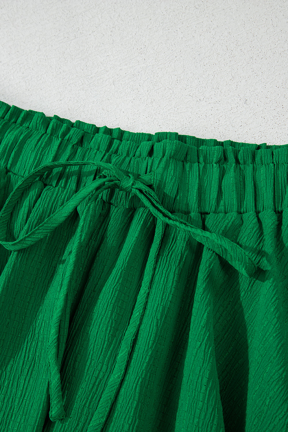 Dark Green Textured Frilled Lace-up High Waist Ruffle Wide Leg Shorts Casual Shorts JT's Designer Fashion