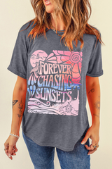 Gray FOREVER CHASING SUNSETS Graphic Summer T Shirt Graphic Tees JT's Designer Fashion