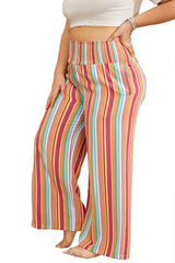 Orange Stripe Plus Size Boho Smocked Waist Loose Pants Plus Size Bottoms JT's Designer Fashion