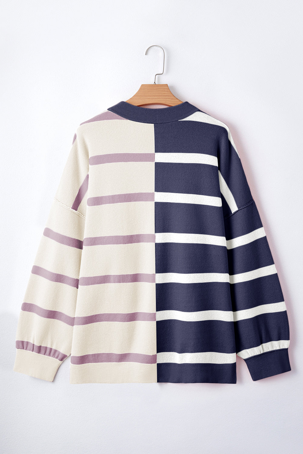 Blue Stripe Colorblock Oversized Sweater Sweaters JT's Designer Fashion