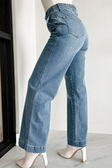 Dusk Blue Multi Buttons Medium Wash Straight Loose Leg Jeans Jeans JT's Designer Fashion