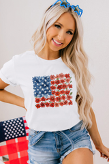 White Star Floral American Flag Printed T Shirt Graphic Tees JT's Designer Fashion