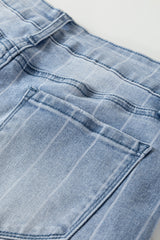 Beau Blue Multi Buttons Pinstripe Wide Leg Jeans Jeans JT's Designer Fashion