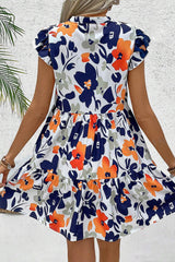 Orange Floral Print Notched Neck Flutter Sleeve Mini Dress Floral Dresses JT's Designer Fashion