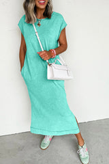 Clearly Aqua Mineral Wash Pocketed T-shirt Long Dress T Shirt Dresses JT's Designer Fashion