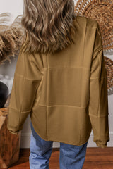 Light French Beige Solid Color Patchwork Drop Shoulder Baggy Sweatshirt Sweatshirts & Hoodies JT's Designer Fashion