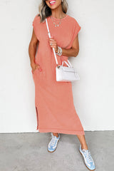 Carrot Mineral Wash Pocketed T-shirt Long Dress T Shirt Dresses JT's Designer Fashion