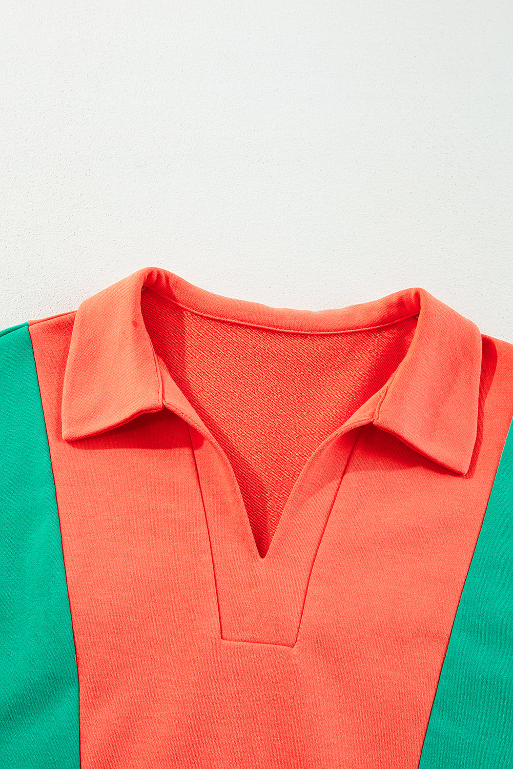 Grapefruit Orange Color Block Patchwork Collared V Neck Loose Top Long Sleeve Tops JT's Designer Fashion