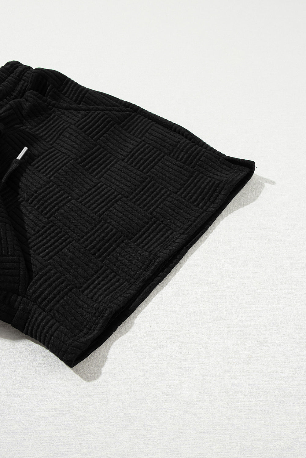 Black Textured Ruffled Sleeve Tee and Drawstring Elastic Waistband Shorts Set Short Sets JT's Designer Fashion