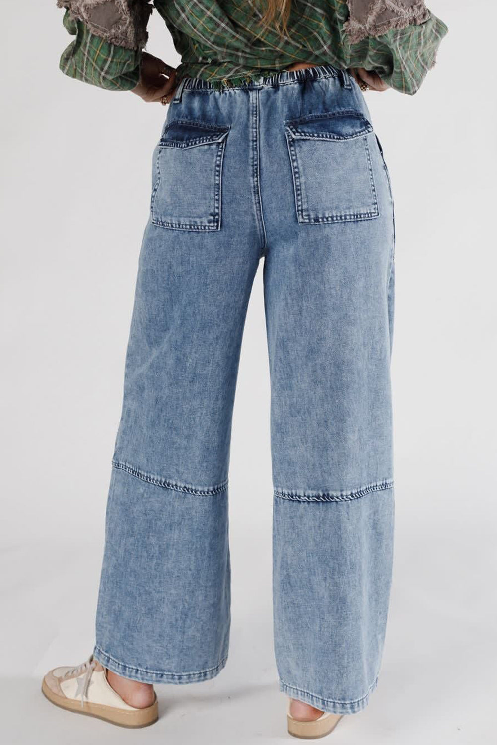 Ashleigh Blue Acid Wash Exposed Seam Drawstring Elastic Waistband Jeans Jeans JT's Designer Fashion