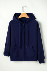 Navy Blue Solid Color Fleece Lined Zip up Hoodie Sweatshirts & Hoodies JT's Designer Fashion