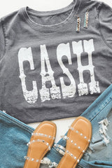 Gray CASH Letter Print T Shirt Gray 95%Polyester+5%Elastane Graphic Tees JT's Designer Fashion