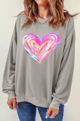 Gray Valentines Brushwork Heart Graphic Drop Shoulder Sweatshirt Graphic Sweatshirts JT's Designer Fashion
