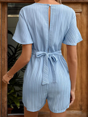 Tied V-Neck Short Sleeve Romper JT's Designer Fashion