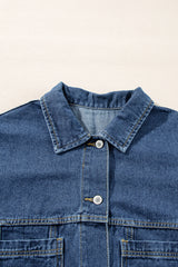 Dark Blue Washed Oversize Pocketed Denim Jacket Denim Jackets JT's Designer Fashion