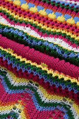 Rose Red Colorblock Striped Hollowed Knit Loose Sleeve Sweater Sweaters JT's Designer Fashion