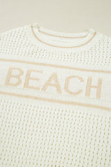 White BEACH Hollow Out Knitted Lightweight Dolman Sweater Sweaters JT's Designer Fashion