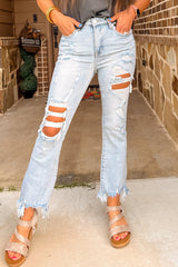Beau Blue Light Wash Distressed Straight Leg Slim Fit Jeans Beau Blue 93%Cotton+5%polyester+2%Elastane Jeans JT's Designer Fashion