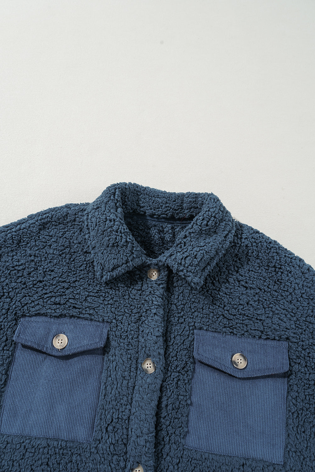 Blue Contrast Flap Pocket Single Breasted Teddy Coat Coats JT's Designer Fashion