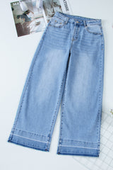 Dusk Blue Raw Hem Straight Leg Loose High Waist Jeans Jeans JT's Designer Fashion