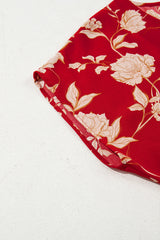 Red Floral Print Buttoned Front V Neck Tiered Short Sleeve Midi Dress Midi Dresses JT's Designer Fashion
