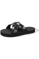 Black Colorblock Plaid Canvas Cross Strap Slippers Slippers JT's Designer Fashion