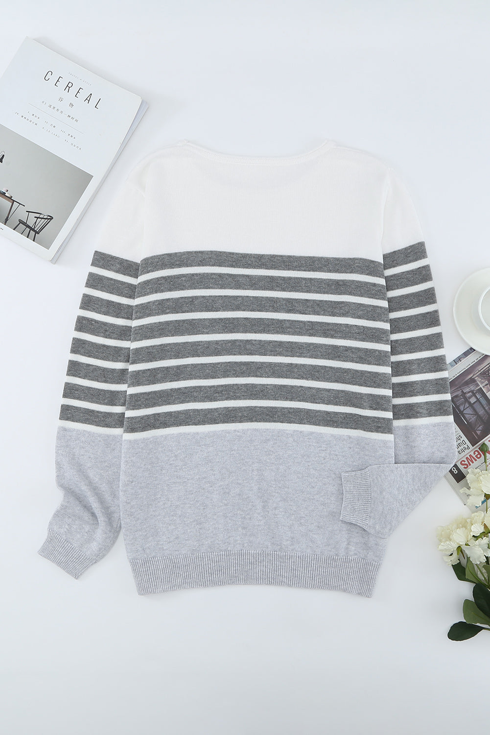 Gray Striped Colorblock Sweater Sweaters & Cardigans JT's Designer Fashion