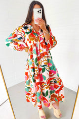 Orange Floral Print Split V Neck Tiered Long Dress Maxi Dresses JT's Designer Fashion
