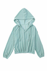 Green Loose Fit Ribbed V Neck Hoodie Sweatshirts & Hoodies JT's Designer Fashion
