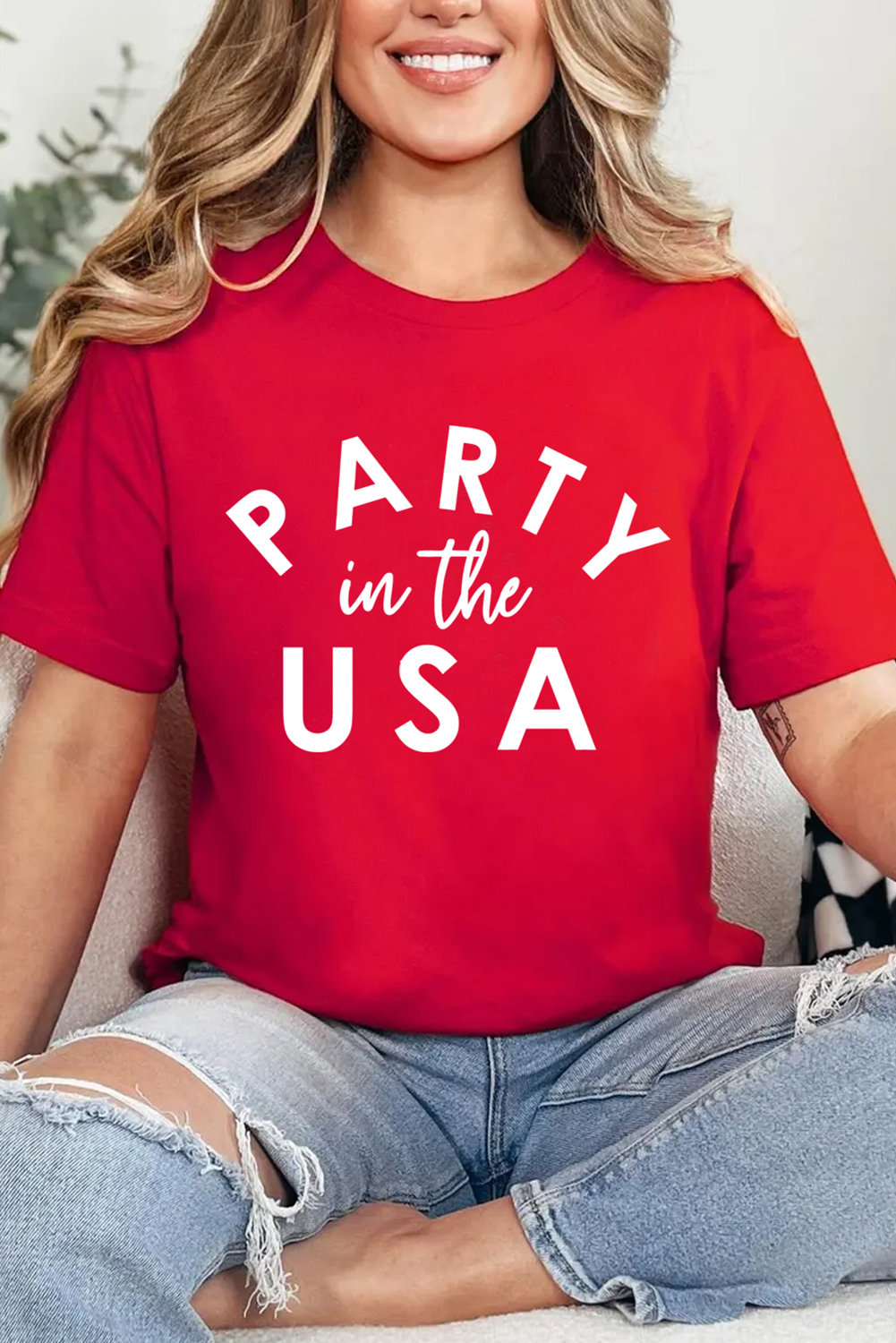Red PARTY in the USA Printed Independence Day T Shirt Graphic Tees JT's Designer Fashion