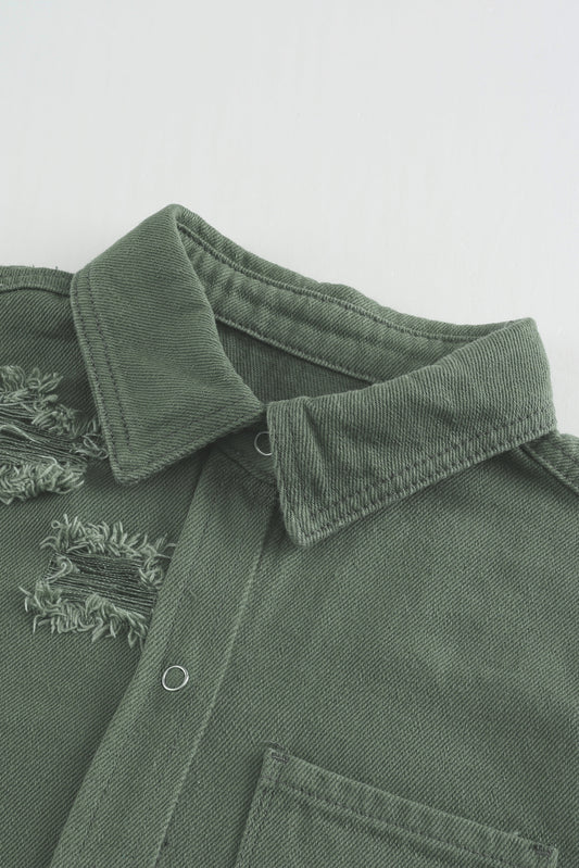 Green Ripped Denim Jacket Denim Jackets JT's Designer Fashion