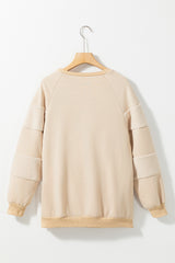 Oatmeal Contrast 2-tone Patchwork Raglan Sleeve Sweatshirt Sweatshirts & Hoodies JT's Designer Fashion
