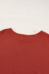 Red Clay Color Block Patch Drop Shoulder Oversized Sweatshirt Sweatshirts & Hoodies JT's Designer Fashion