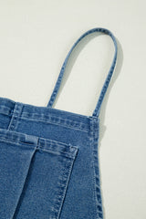 Dusk Blue Adjustable Tie Straps Cropped Wide Leg Denim Overalls Jumpsuits & Rompers JT's Designer Fashion