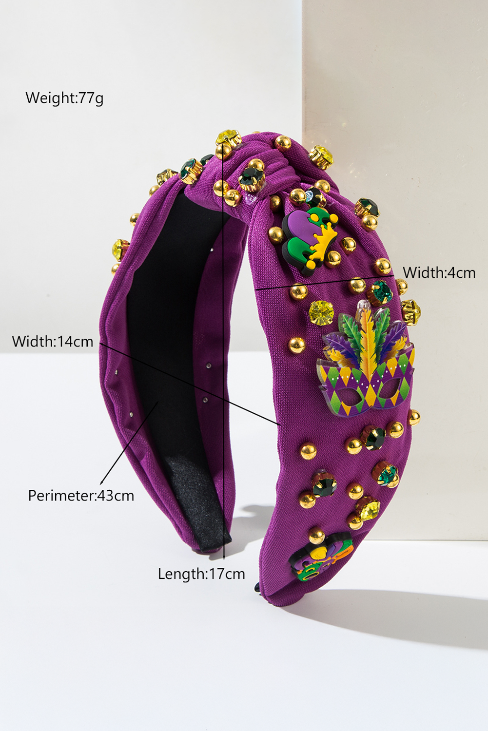 Tillandsia Purple Mardi Gras Rhinestone Beaded Knotted Wide Headband Headwear JT's Designer Fashion