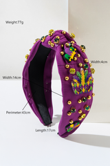 Tillandsia Purple Mardi Gras Rhinestone Beaded Knotted Wide Headband Headwear JT's Designer Fashion