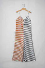 Yellow Stripe Two Tone Contrast Spaghetti Strap Backless Overall Jumpsuits & Rompers JT's Designer Fashion
