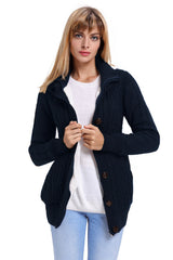 Navy Blue Long Sleeve Button-up Hooded Cardigans Sweaters & Cardigans JT's Designer Fashion