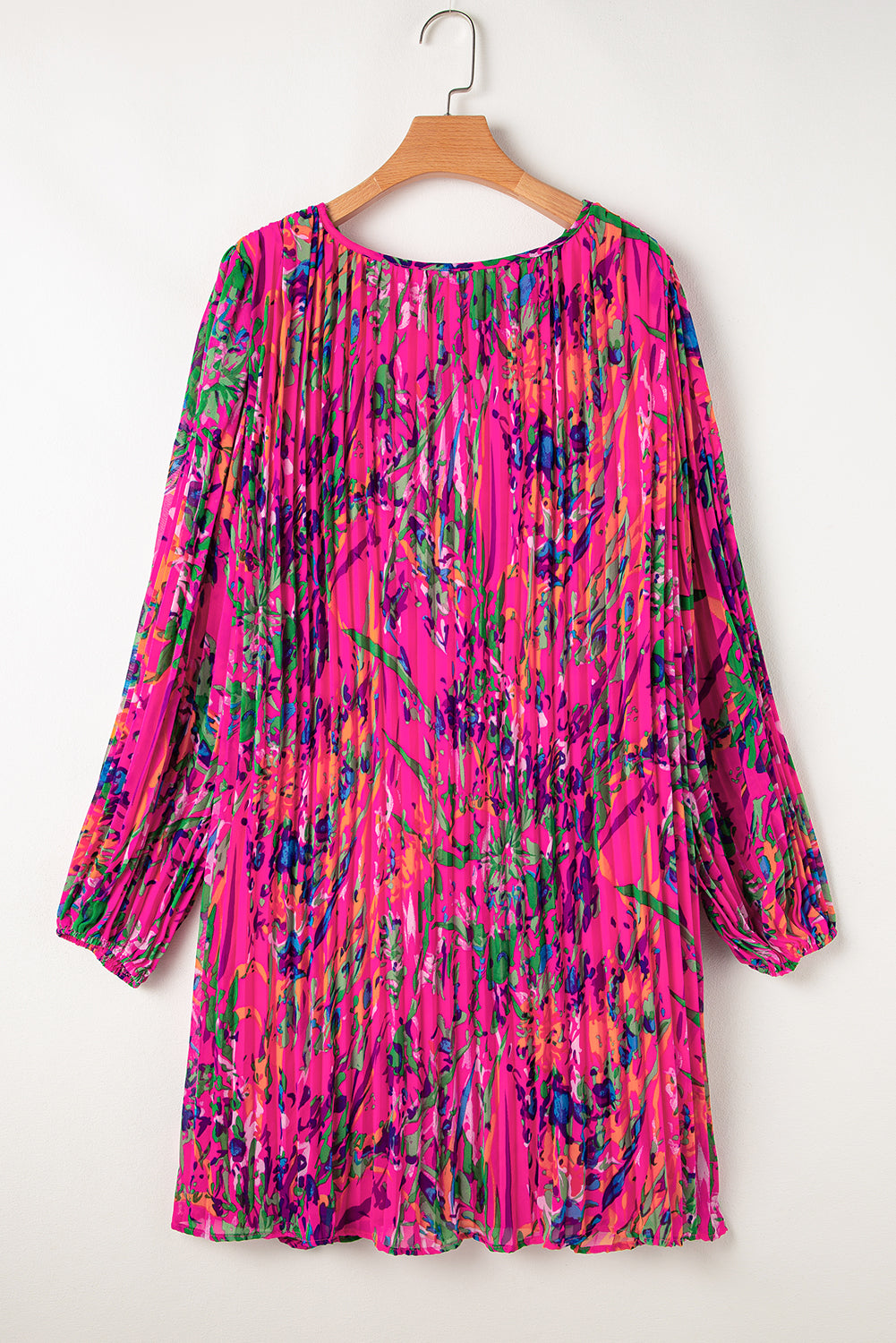 Rose Plus Size Abstract Floral Print Pleated Loose Dress Plus Size Mini Dresses JT's Designer Fashion