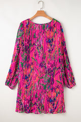 Rose Plus Size Abstract Floral Print Pleated Loose Dress Plus Size Mini Dresses JT's Designer Fashion