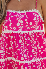 Pink Floral Print Ric Rac Patched Sleeveless Mini Dress Floral Dresses JT's Designer Fashion