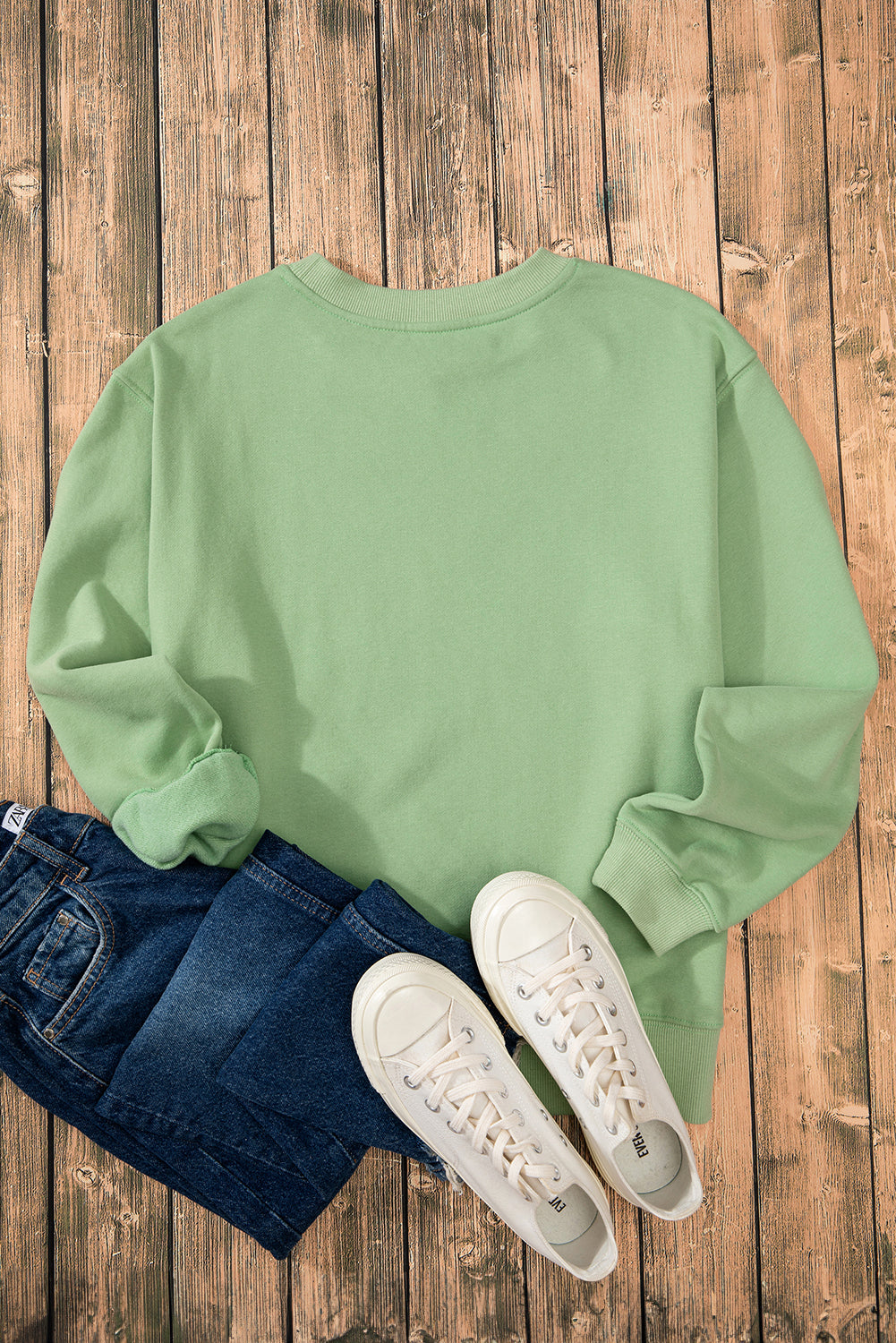 Smoke Green Solid Fleece Lined Drop Shoulder Terry Sweatshirt Sweatshirts & Hoodies JT's Designer Fashion