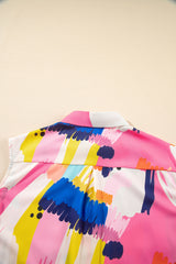 Multicolour Abstract Print Collared Cap Sleeve Casual Shirt Blouses & Shirts JT's Designer Fashion